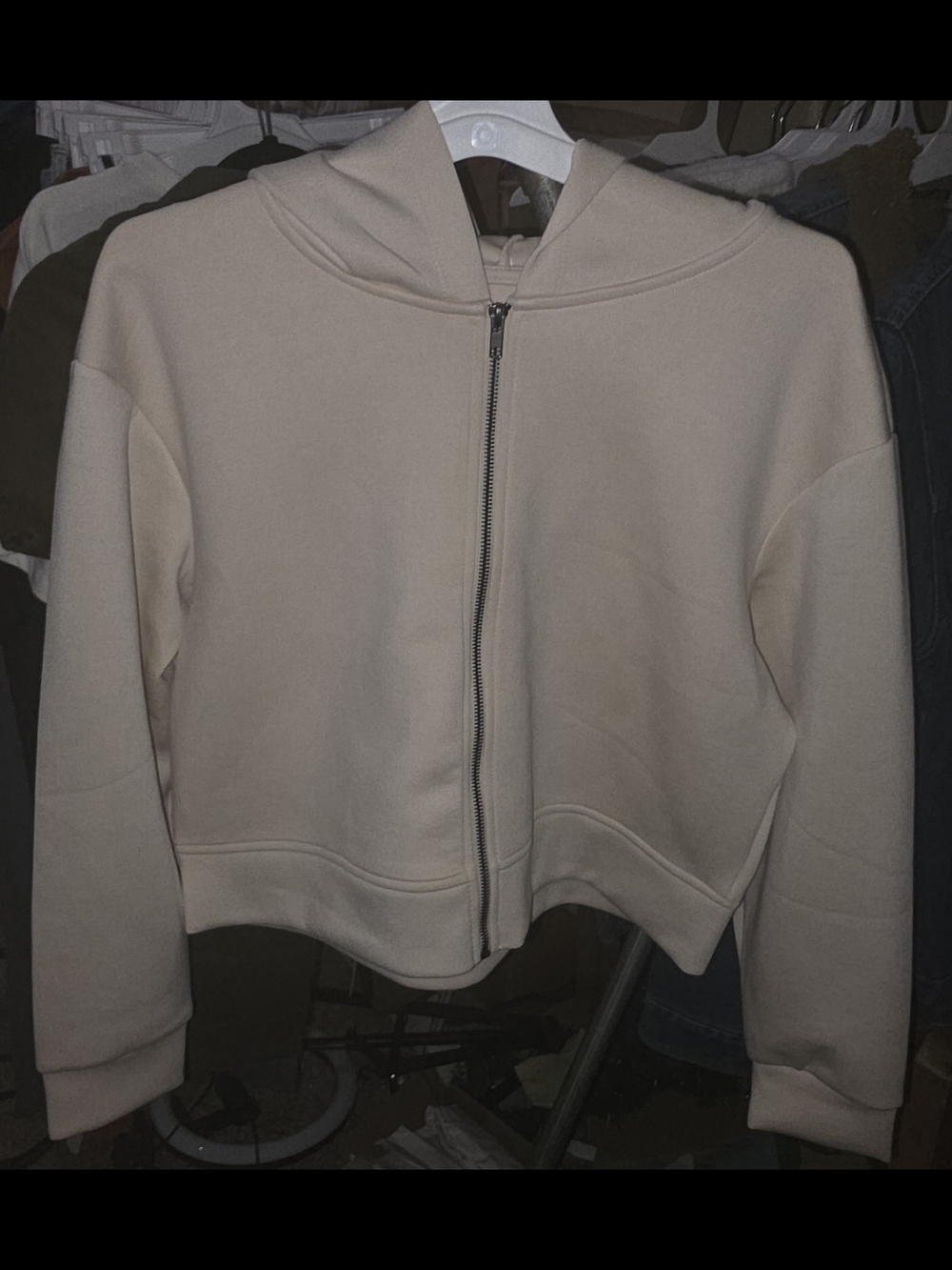 Cropped Hooded Zip Jacket in Cream